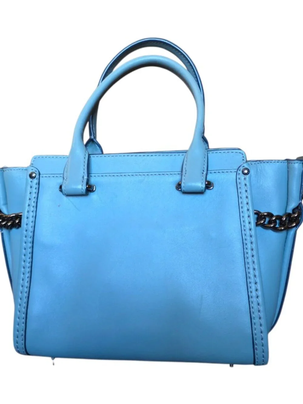 Coach Swagger 27 Cloud Blue Glovetanned Leather Satchel Chain Bag 59542 AUTH - Picture 7 of 16